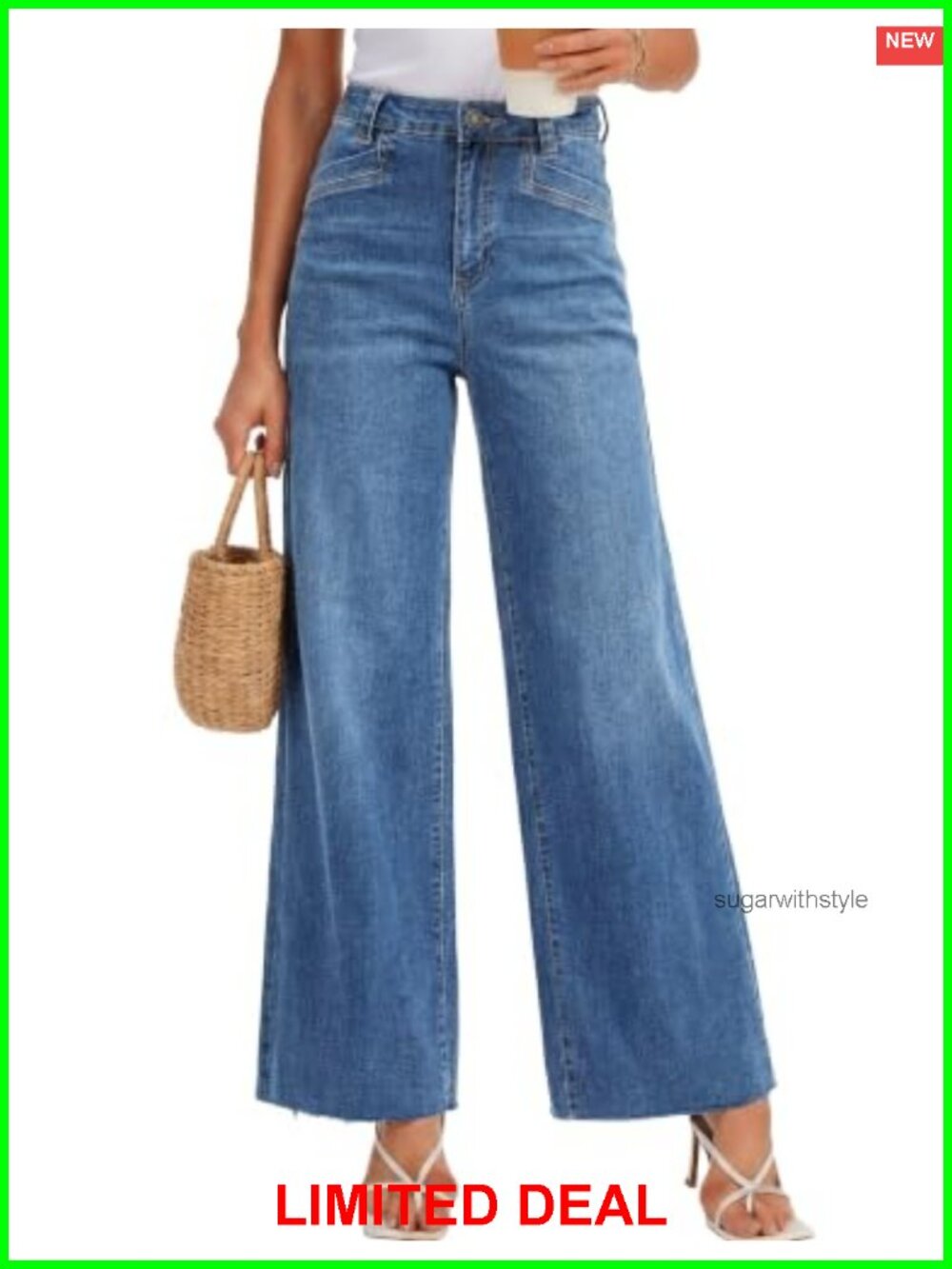 Women's Wide Leg Jeans High Waisted Stretchy Cotton Blend Denim Pants